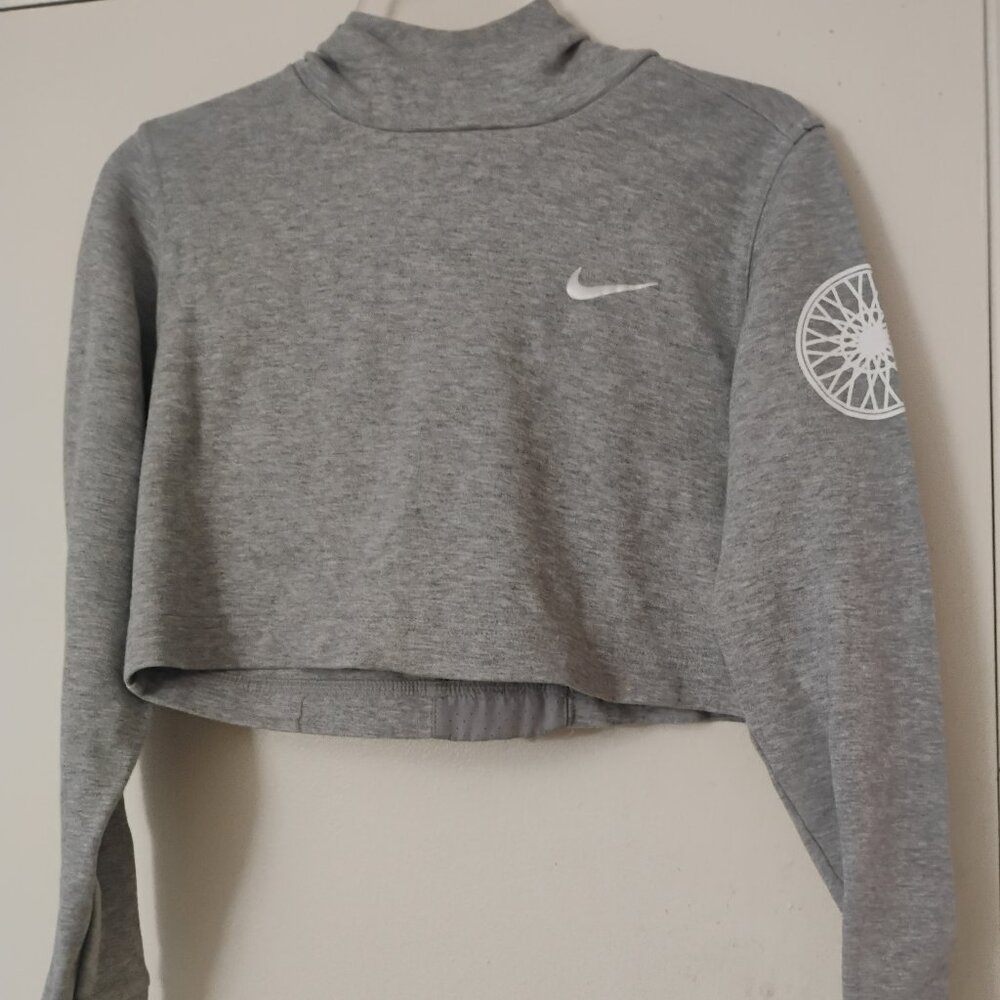 Nike Sweatshirt hoody Cropped SzS Women Gray White Graphics Pullover Soul